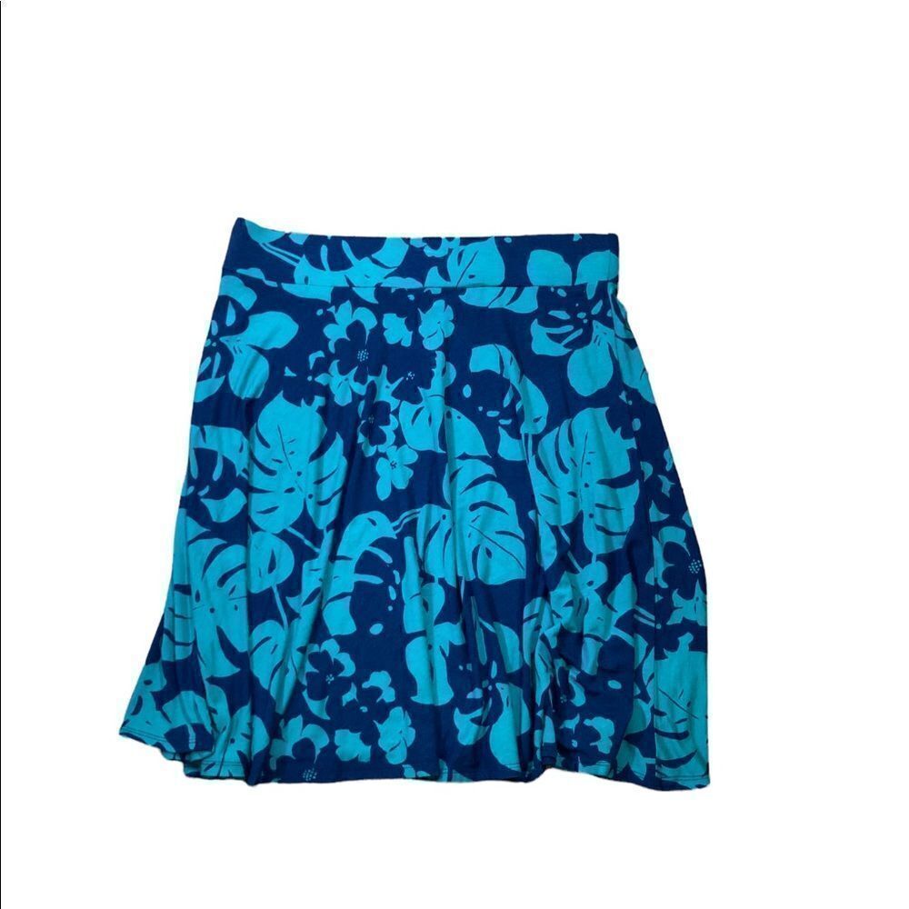 ‎Loft Navy And Turquoise Tropical Floral Skirt, Size M